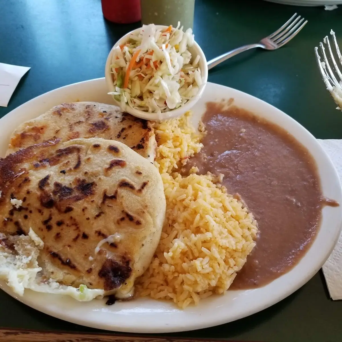 Pupusas Combo with Rice and Refried Beans