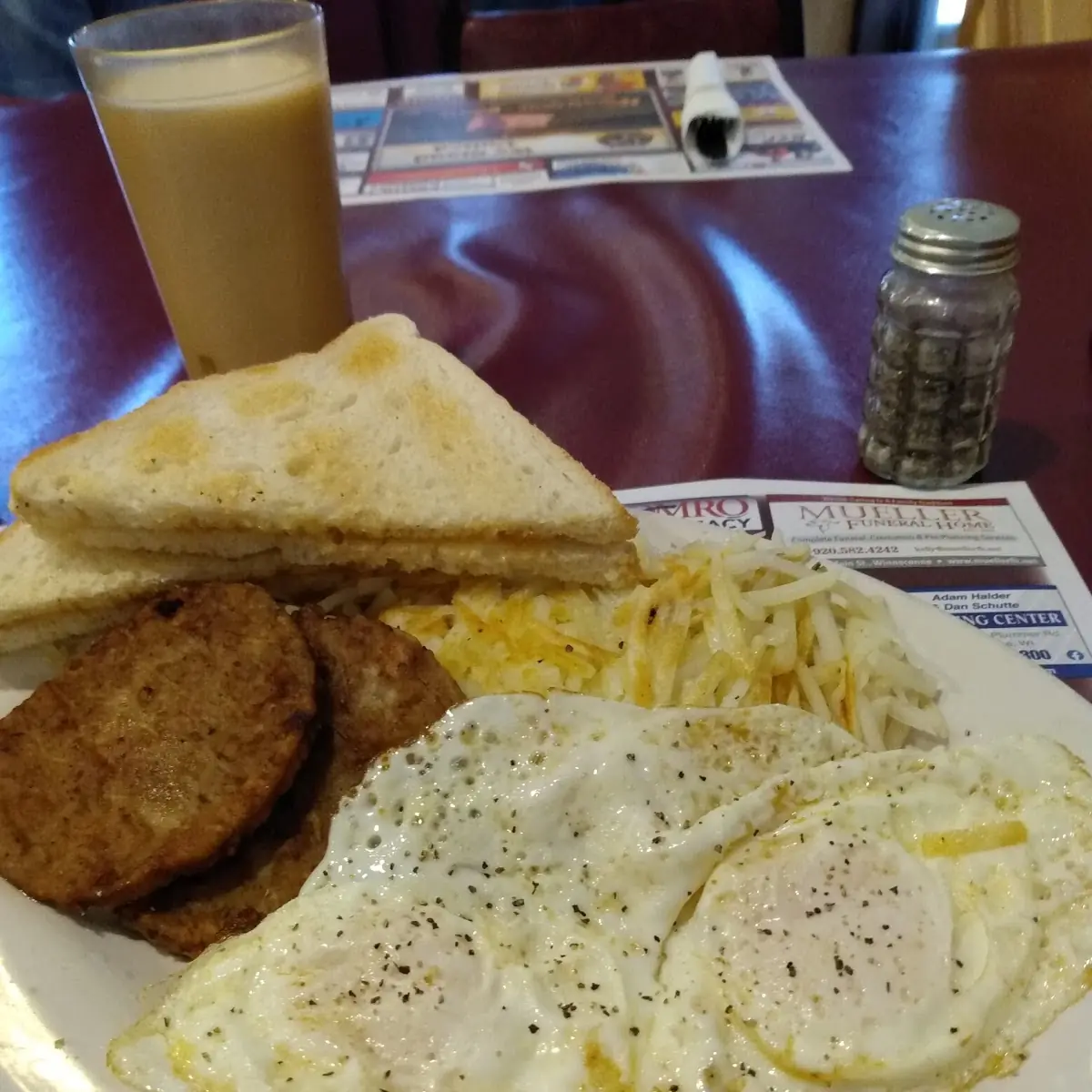 Eggs over Easy with Hash Browns and Toast