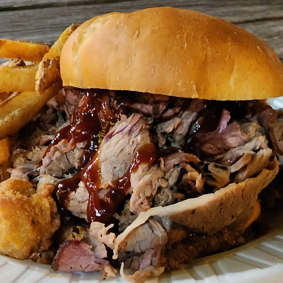 Pulled Pork Beef Brisket Sandwich
