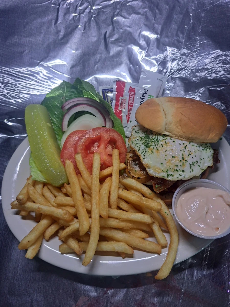 Bacon Burger with Swiss with Egg