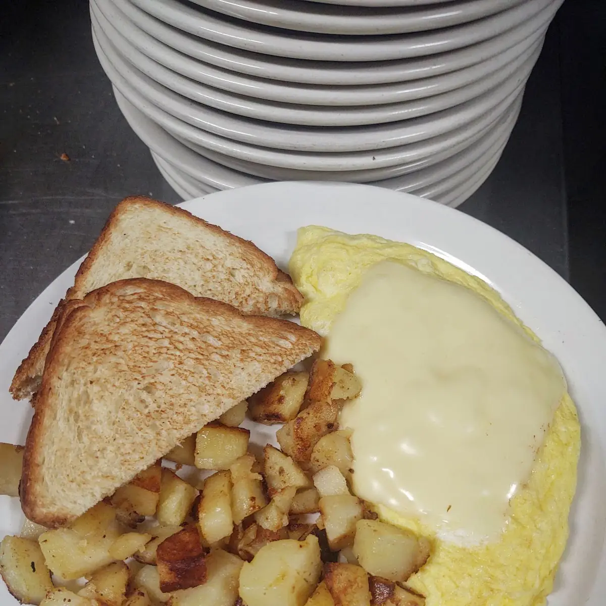 Cheese Omelette Homefries and Toast