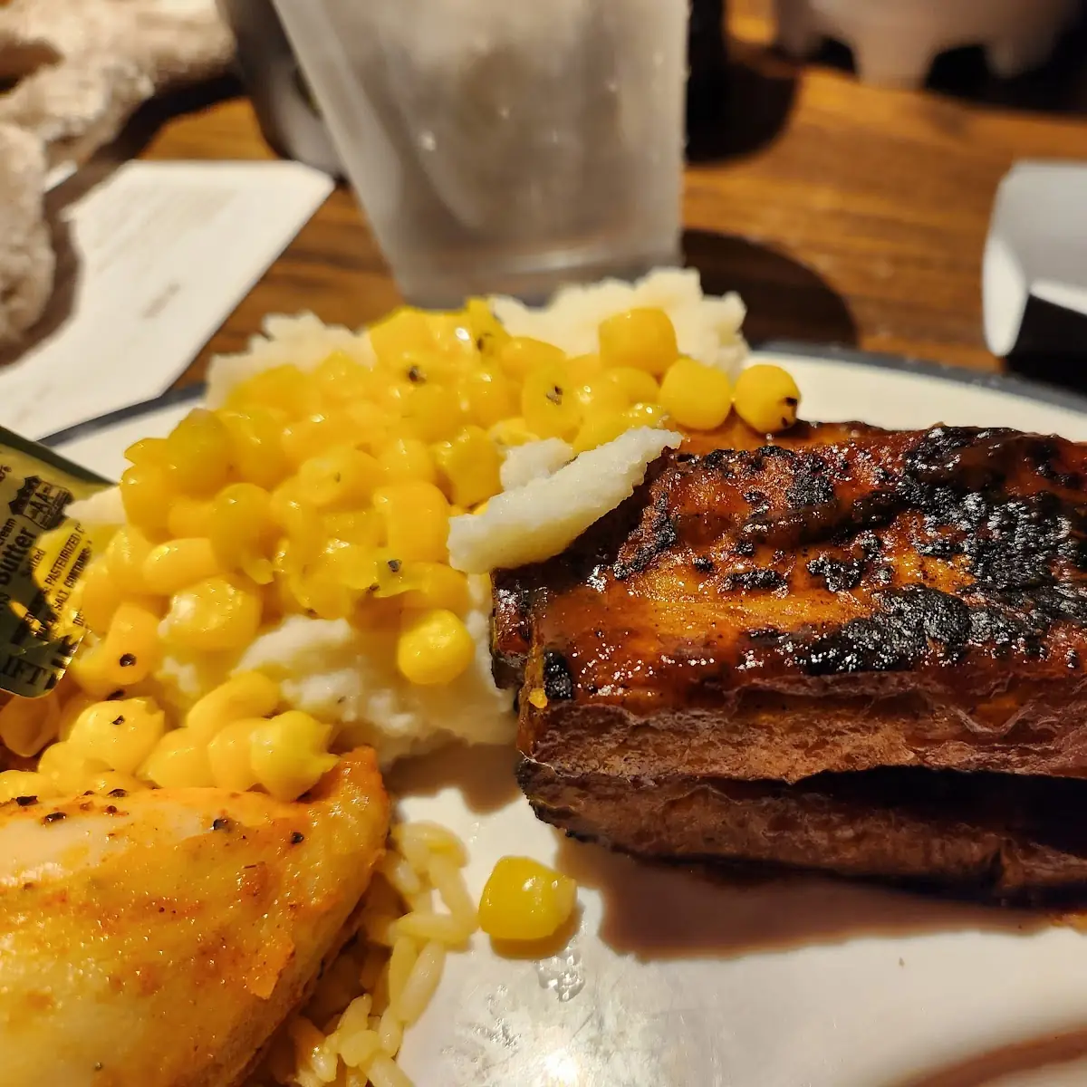 Ribs Corn and Mashed Potatoes