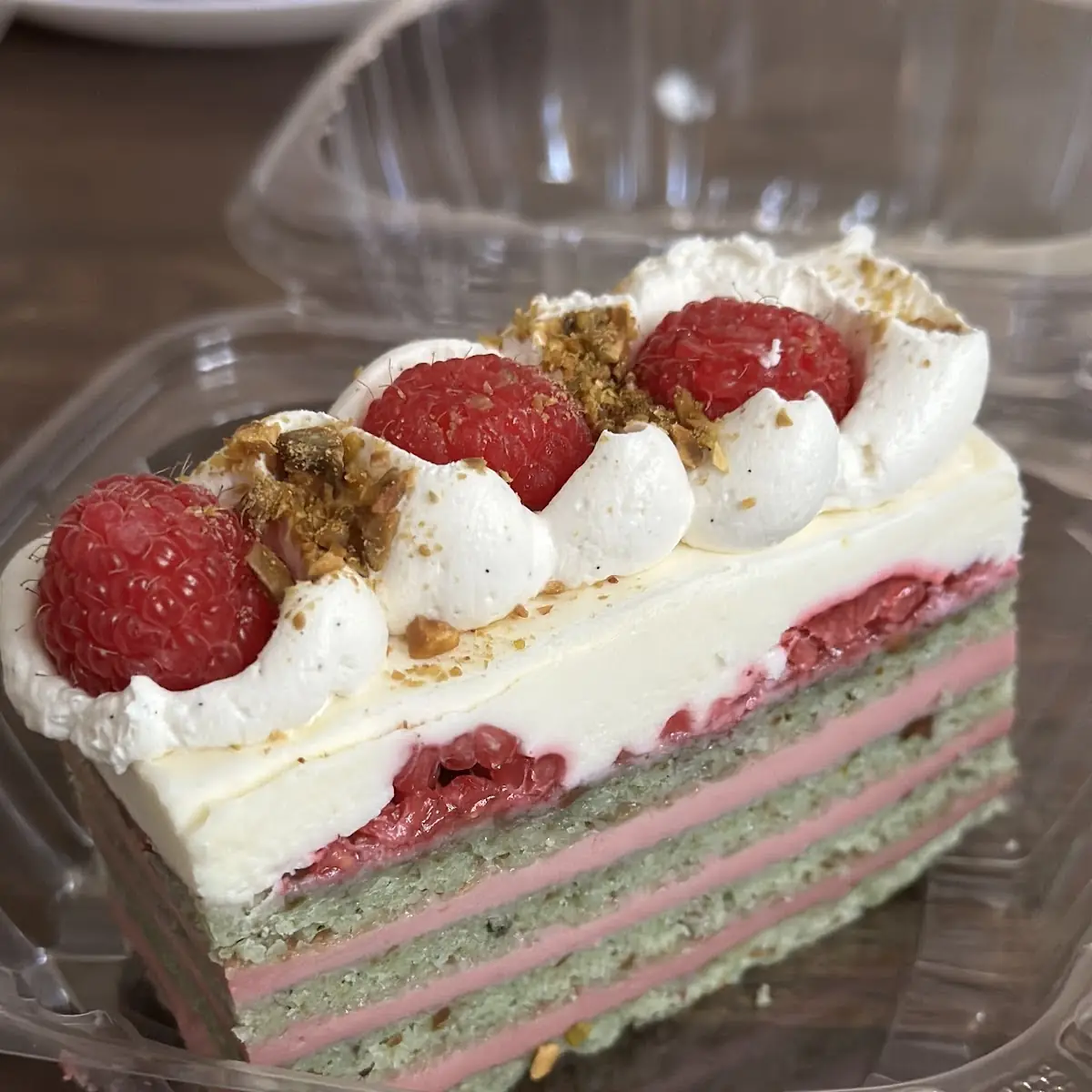 Pistachio Raspberry Cake Slice