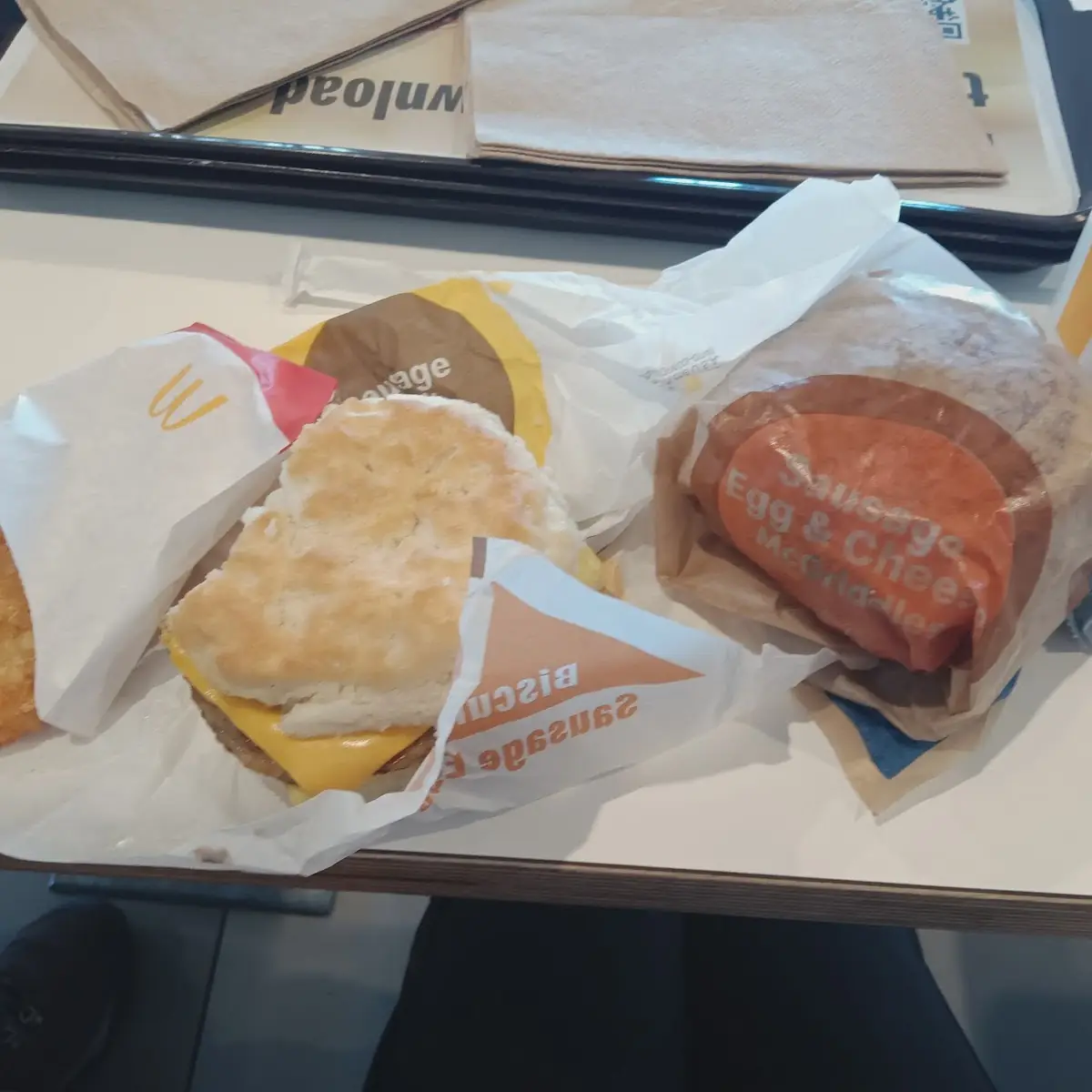 Sausage Egg Cheese Biscuit Sausage Egg Cheese mc Griddle Hashbrowns and Sweet Tea