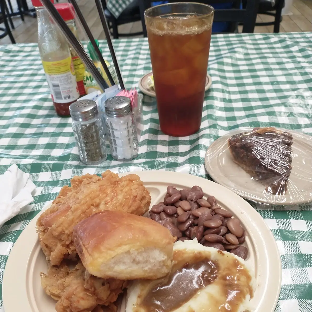 Fried Chicken with Mashed Potatoes and Speckled Butter Beans