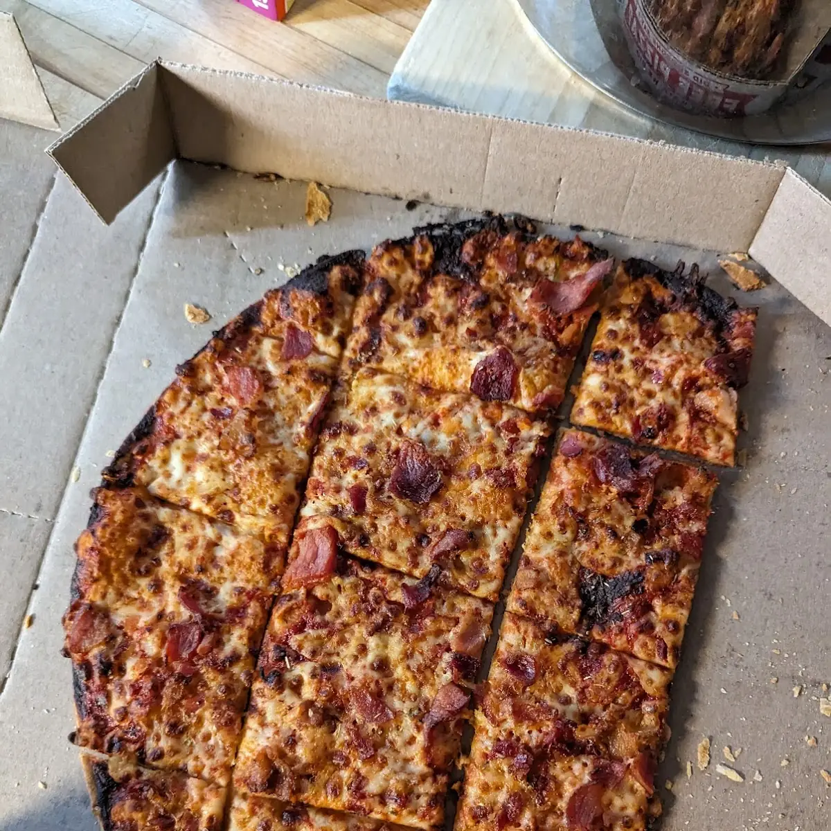 Cold Thin Crust Bacon Pizza