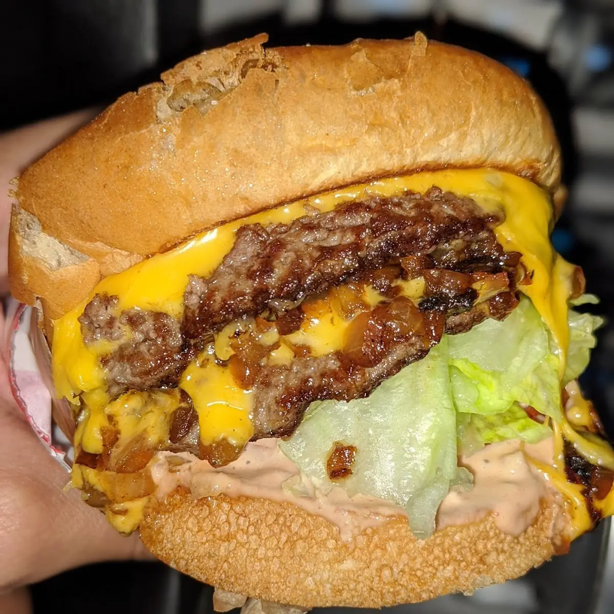 Double Cheeseburger w Everything Grilled Onions