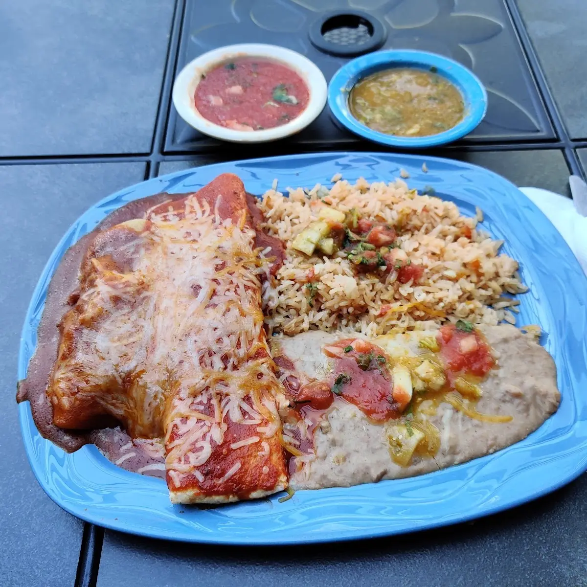 #31 Beef Burrito, Chicken Chimichanga, Taco