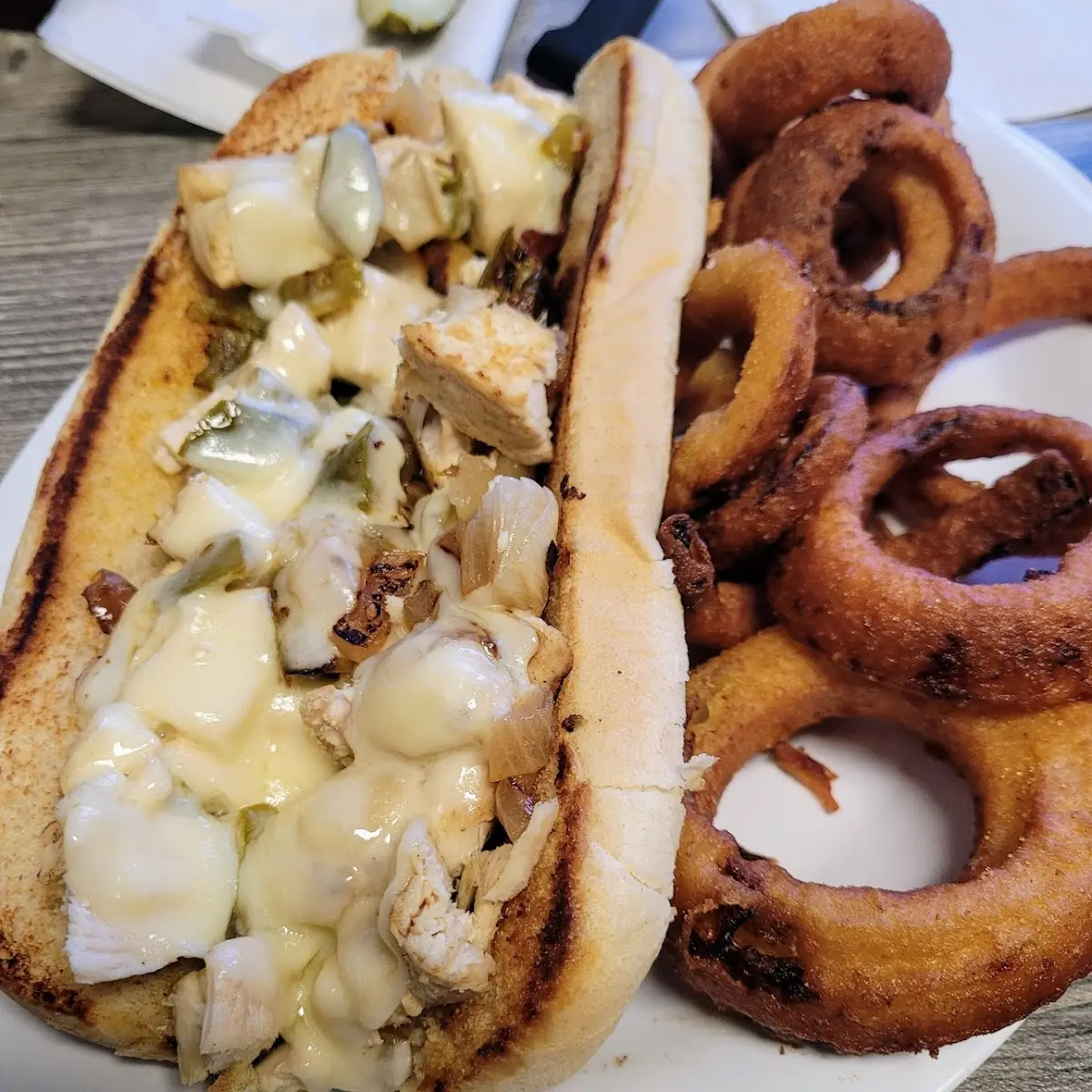 Chicken Philly with Onion Rings