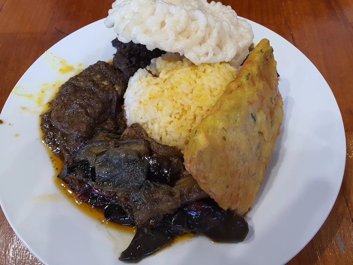Beef Lung Rendang Fish Cake N Rice, Tambo Ciek