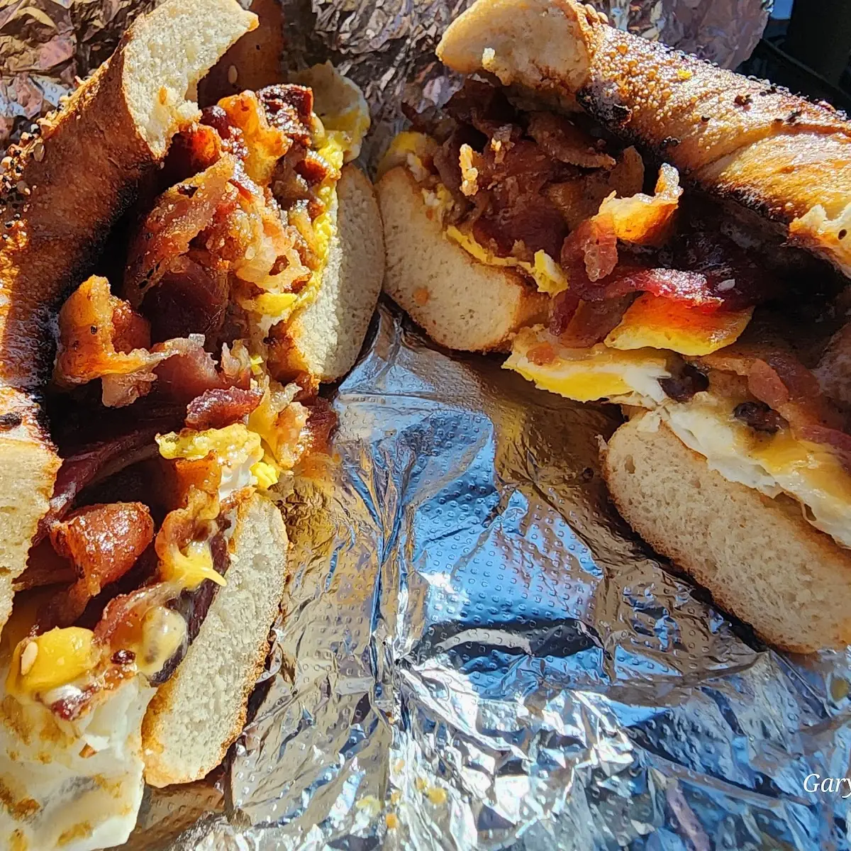 Bacon Egg and Cheese Extra Bacon Everything Bagel