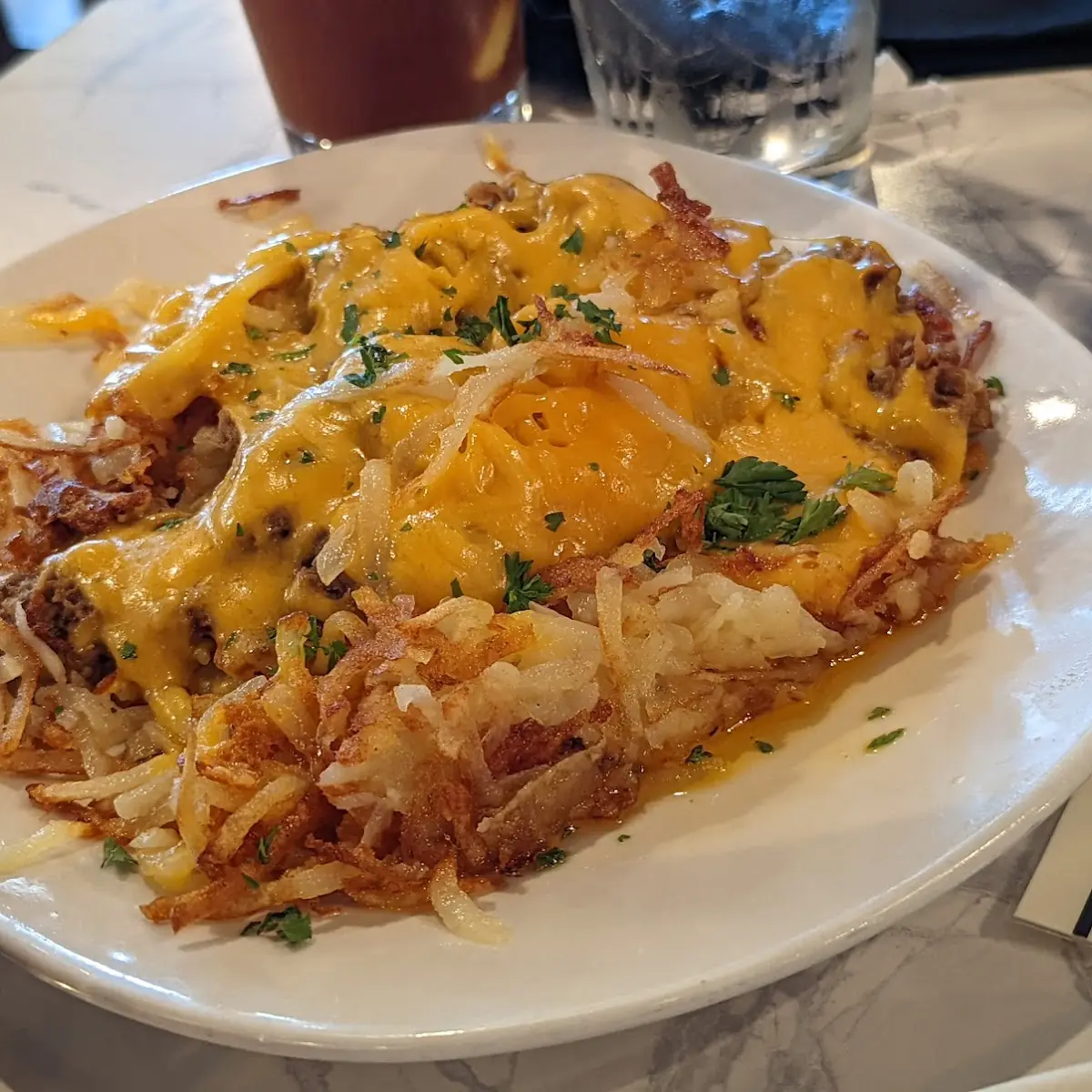 Hash Browns with Cheese and Pulled Pork