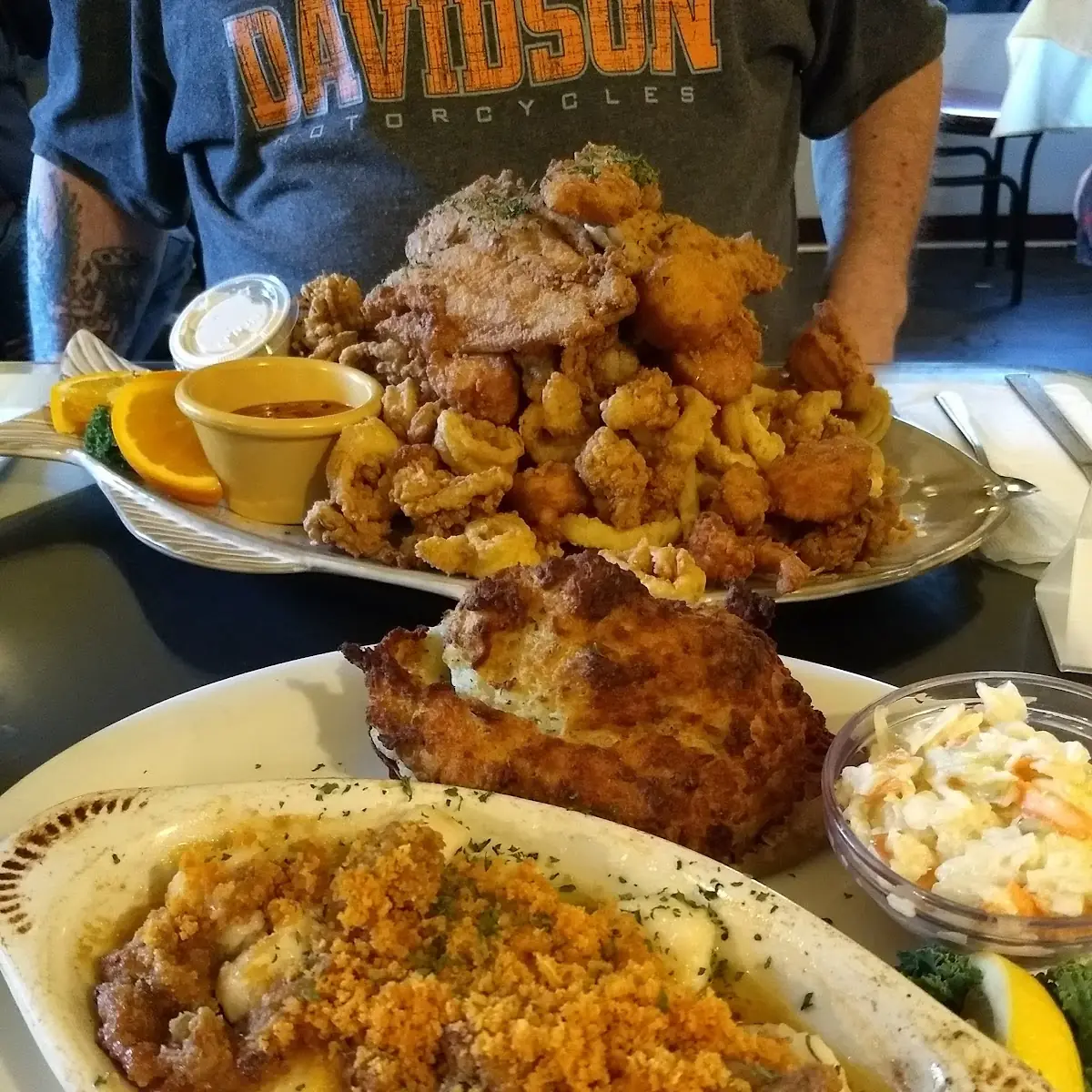 Fried Seafood Combo & Baked Scallops