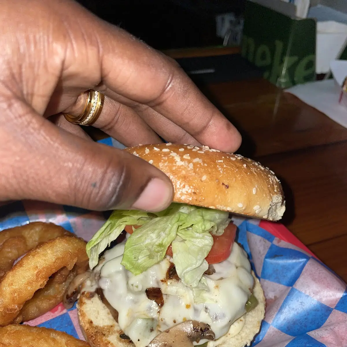 Philly Burger with Onion Rings