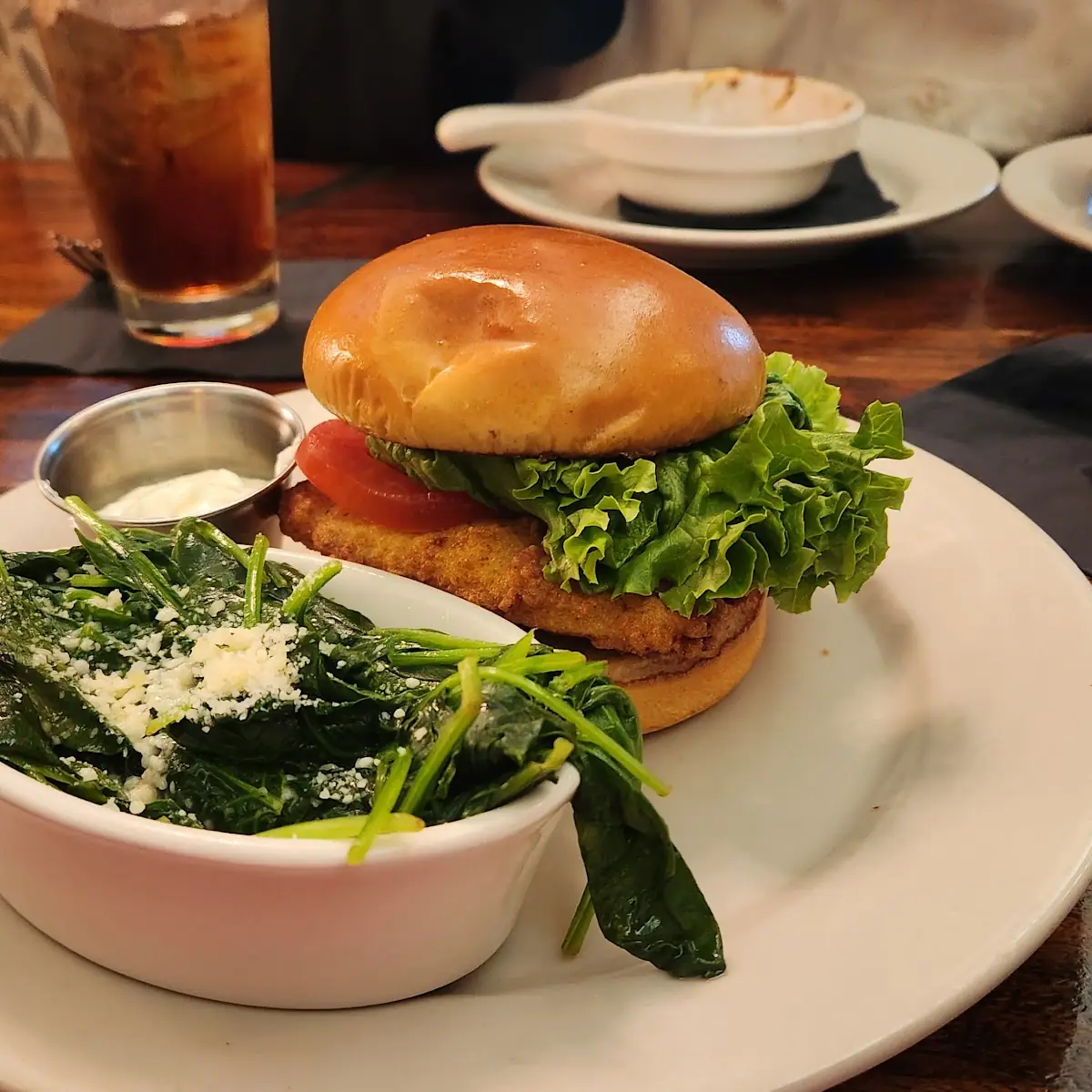 Fish Sandwich and Saute'd Baby Spinach