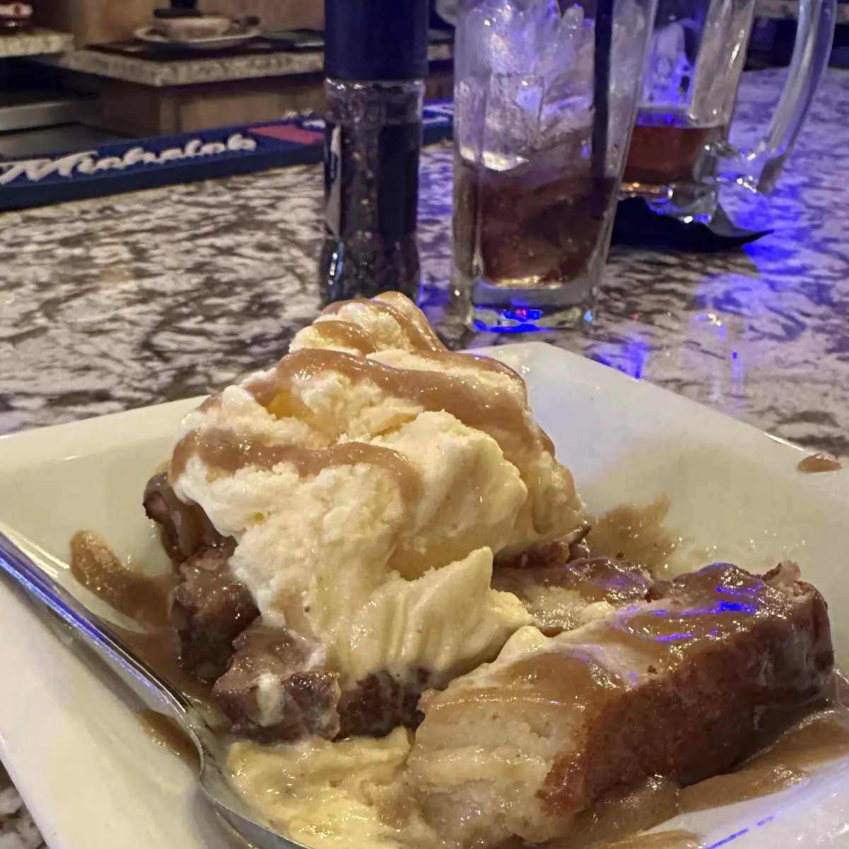 Bread Pudding with Vanilla Ice Cream