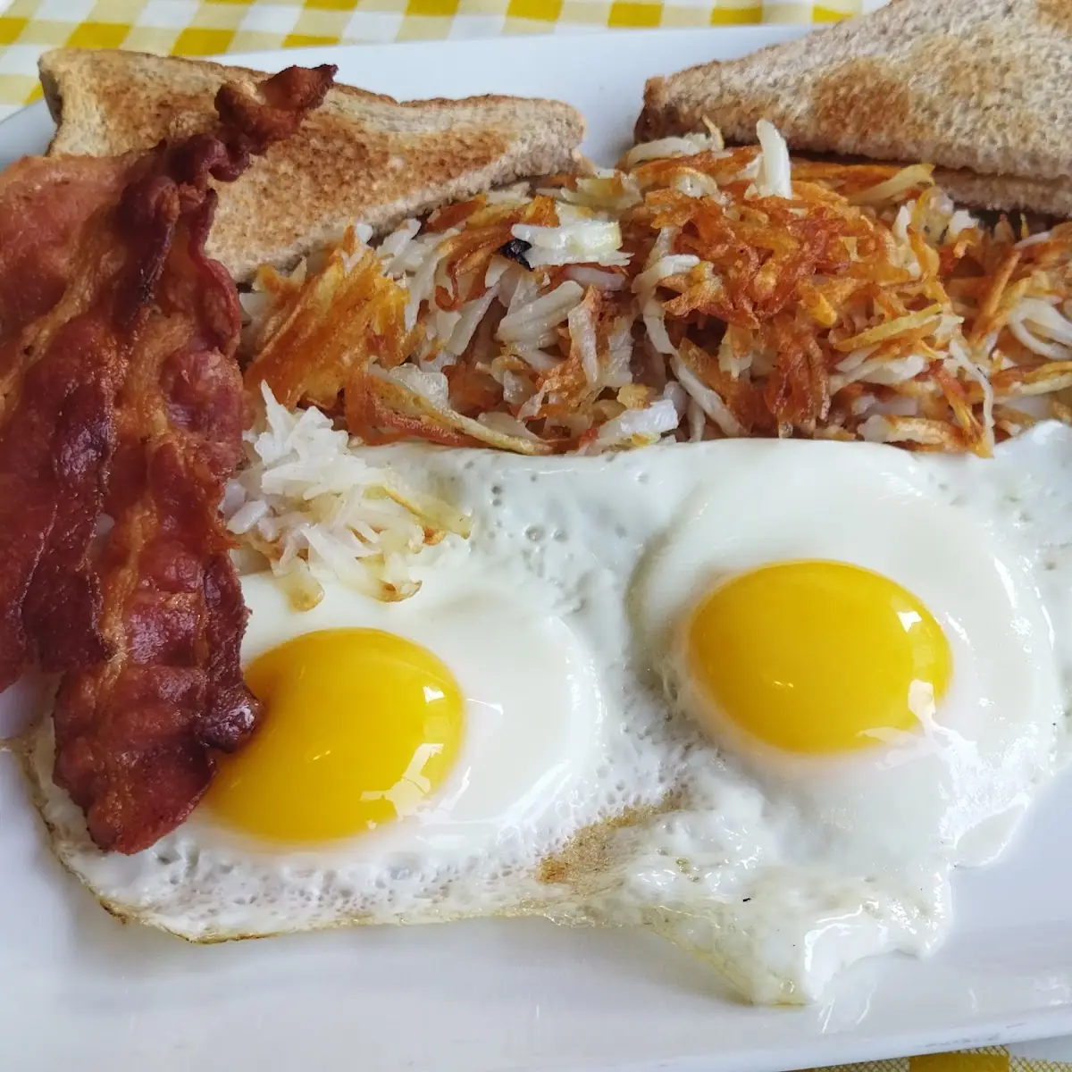 Bacon Sausage and Eggs with Shredded Potatoes Great Presentation, Café 8