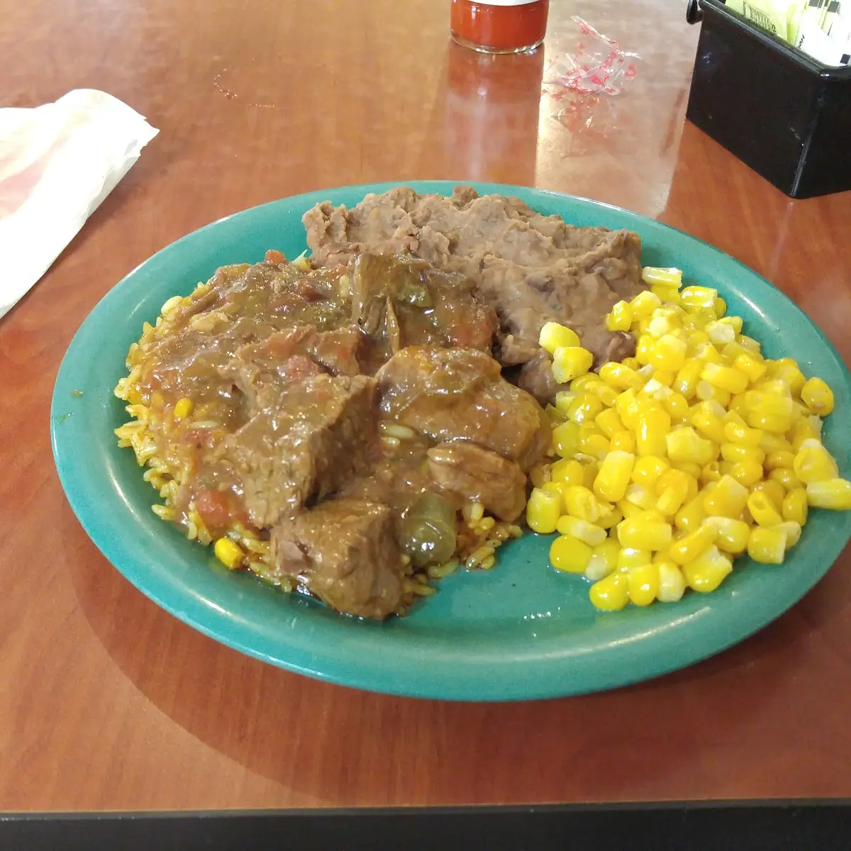 Spanish Rice with Refried Beans and Corn
