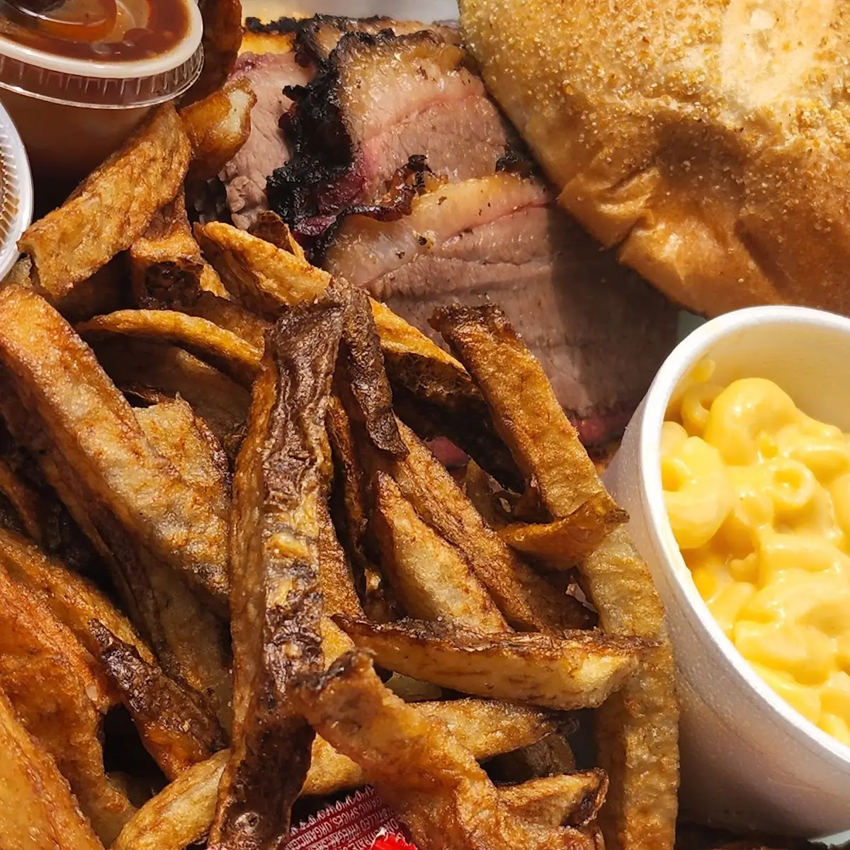 Brisket Sandwich with Fresh Cut Fries & Mac & Cheese