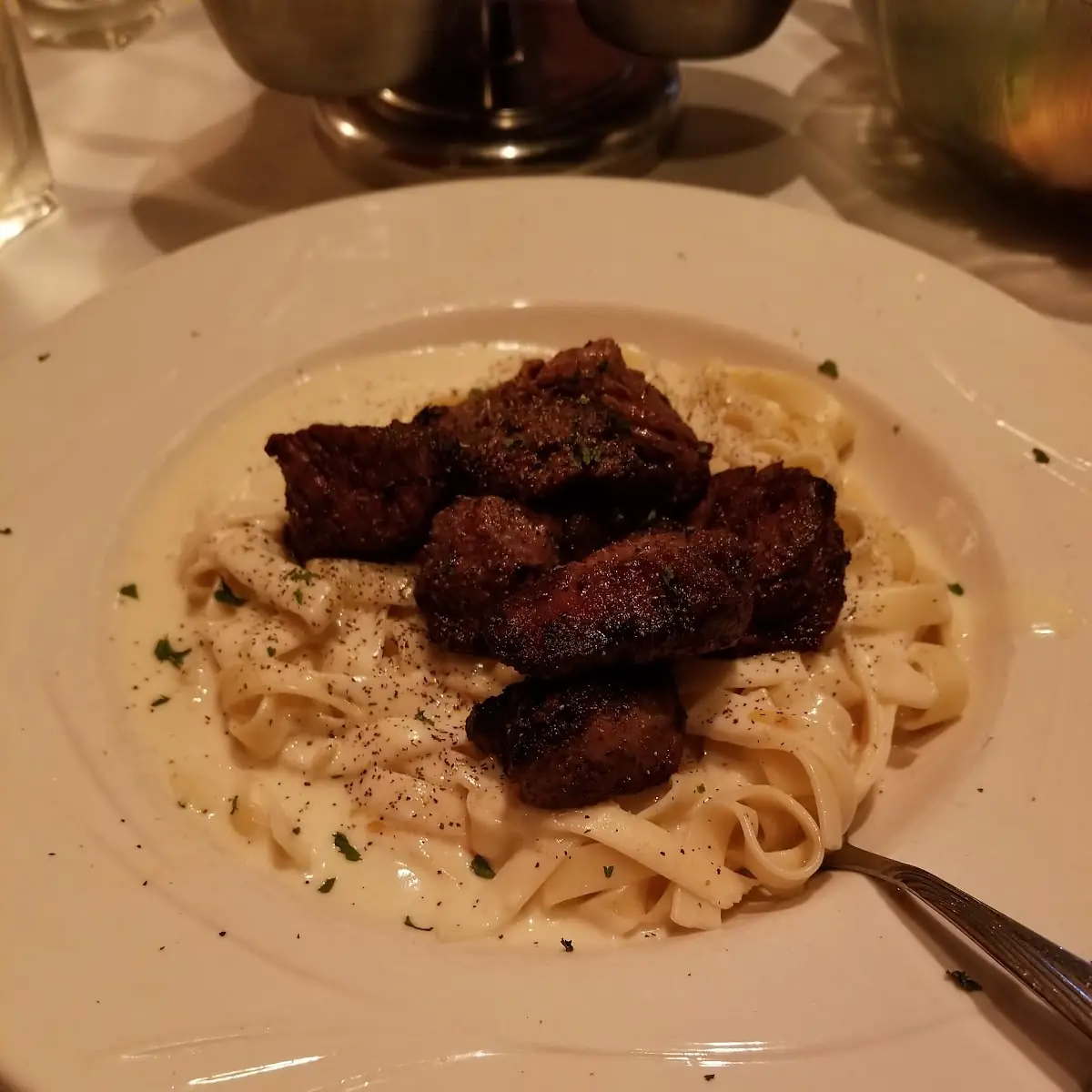 Fettuccine Alfredo with Cajun Beef Tips