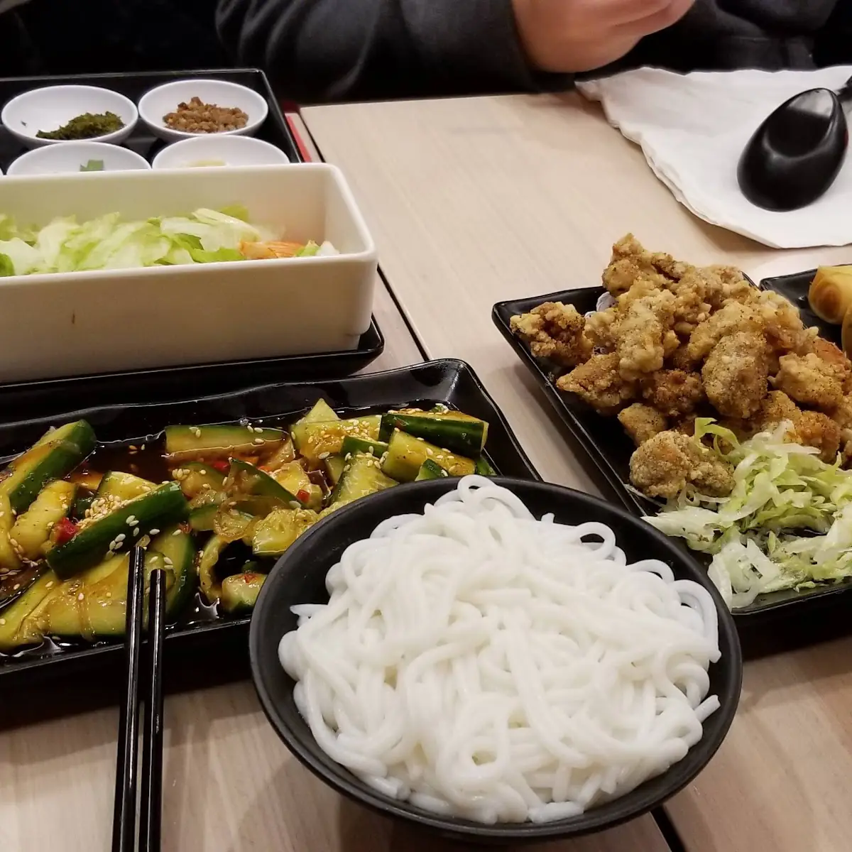 Spring Rolls Tossed Diced Cucumbers Salty Crispy Chicken