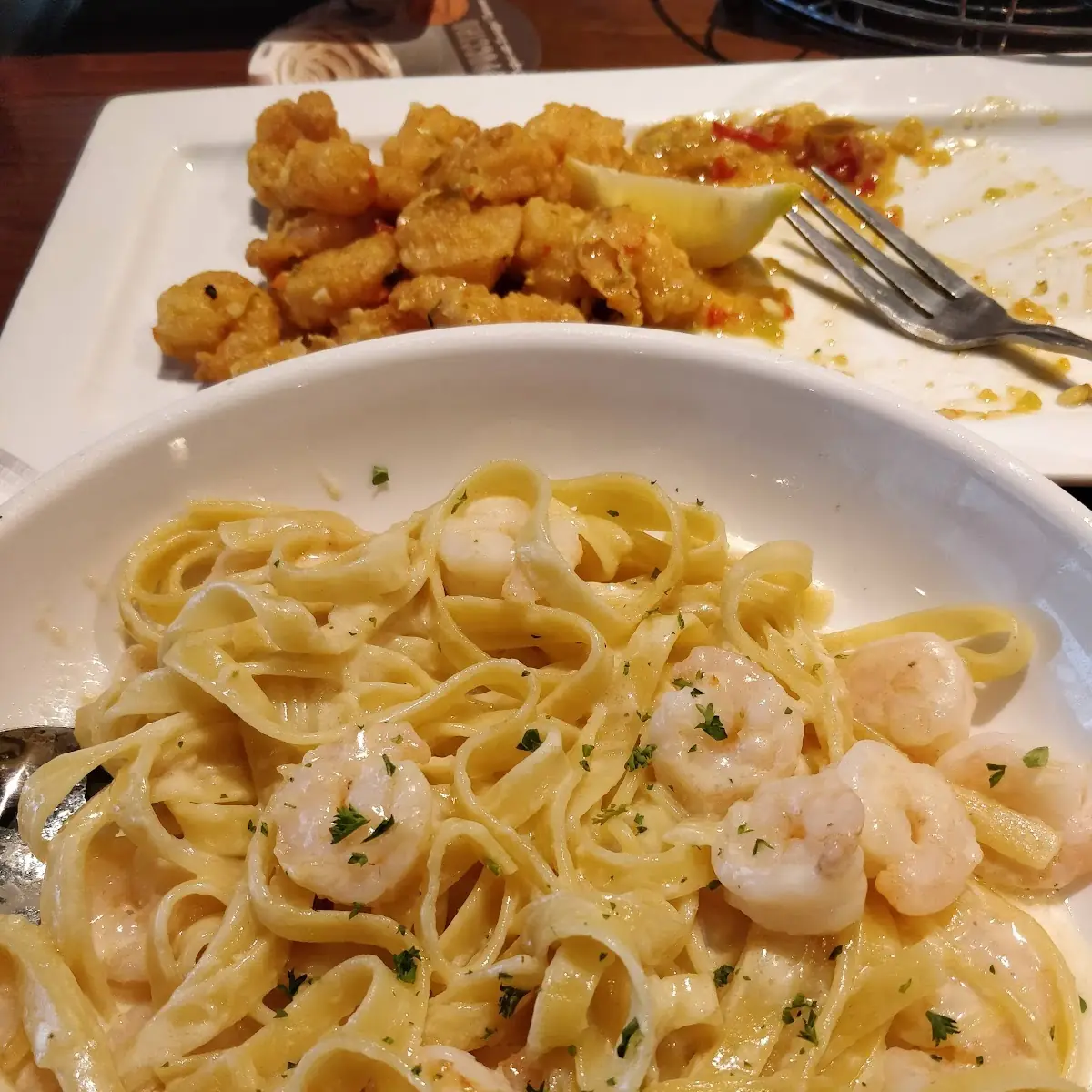Shrimp Alfredo with Grilled Chicken