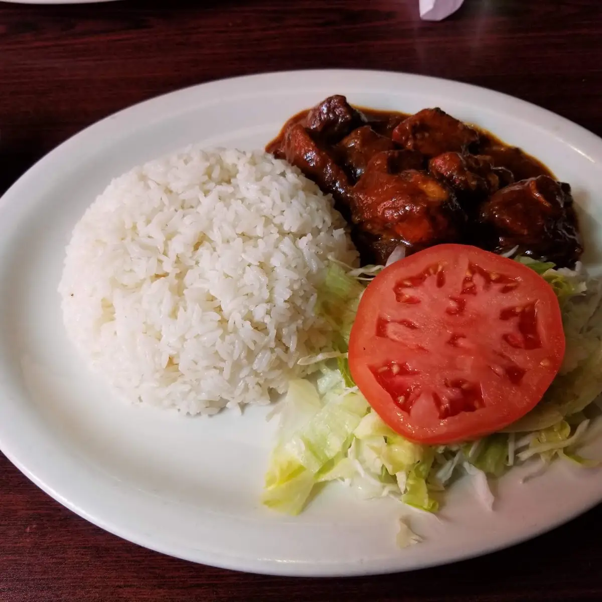 Pork Stew with White Rice and Salad