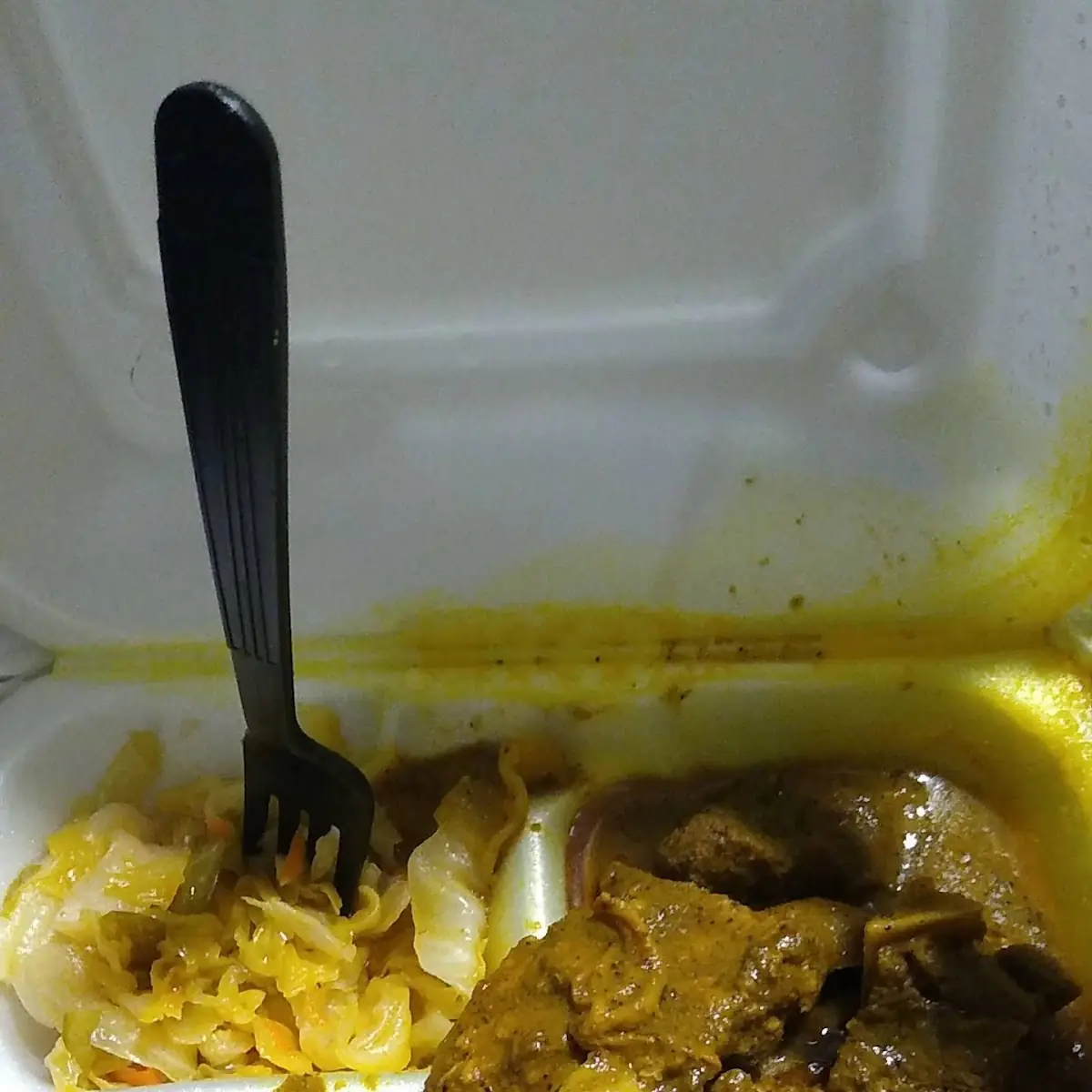 Goat Curry Rice and Peas & Cabbage