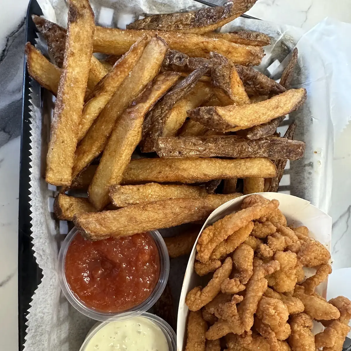 Clam Strip Basket and Fries