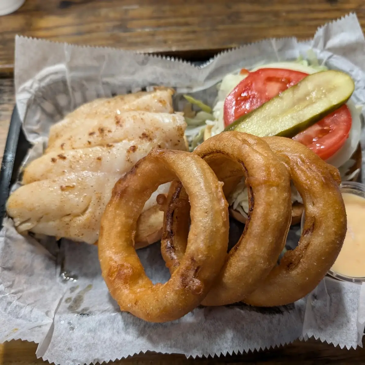 Hand Dipped Onion Rings Fried Pickles or Side Salad