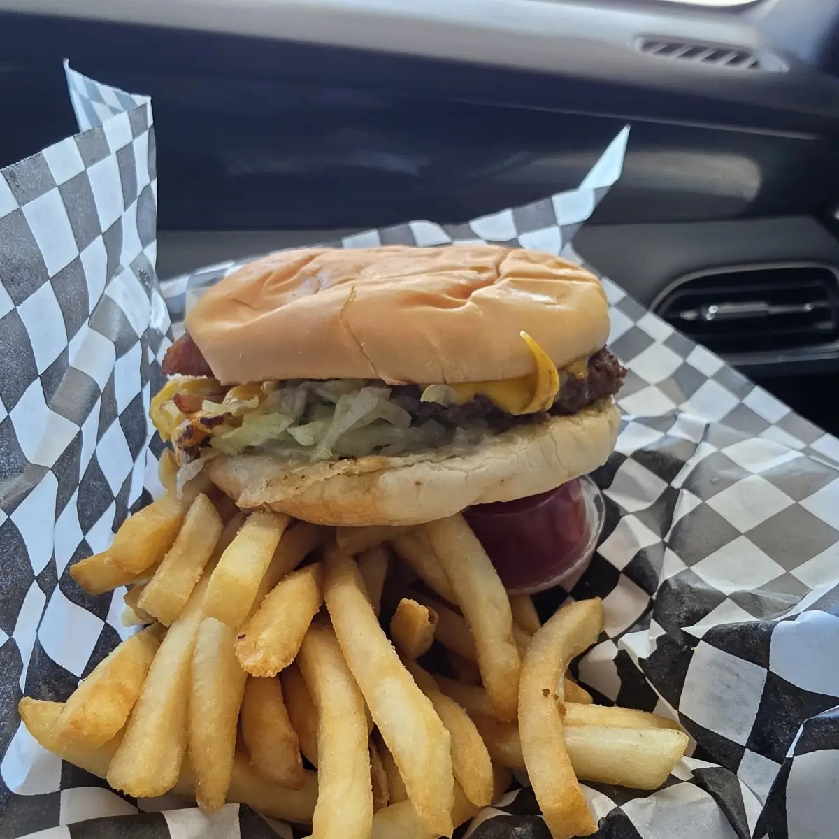 Bacon Burger and Onion Rings