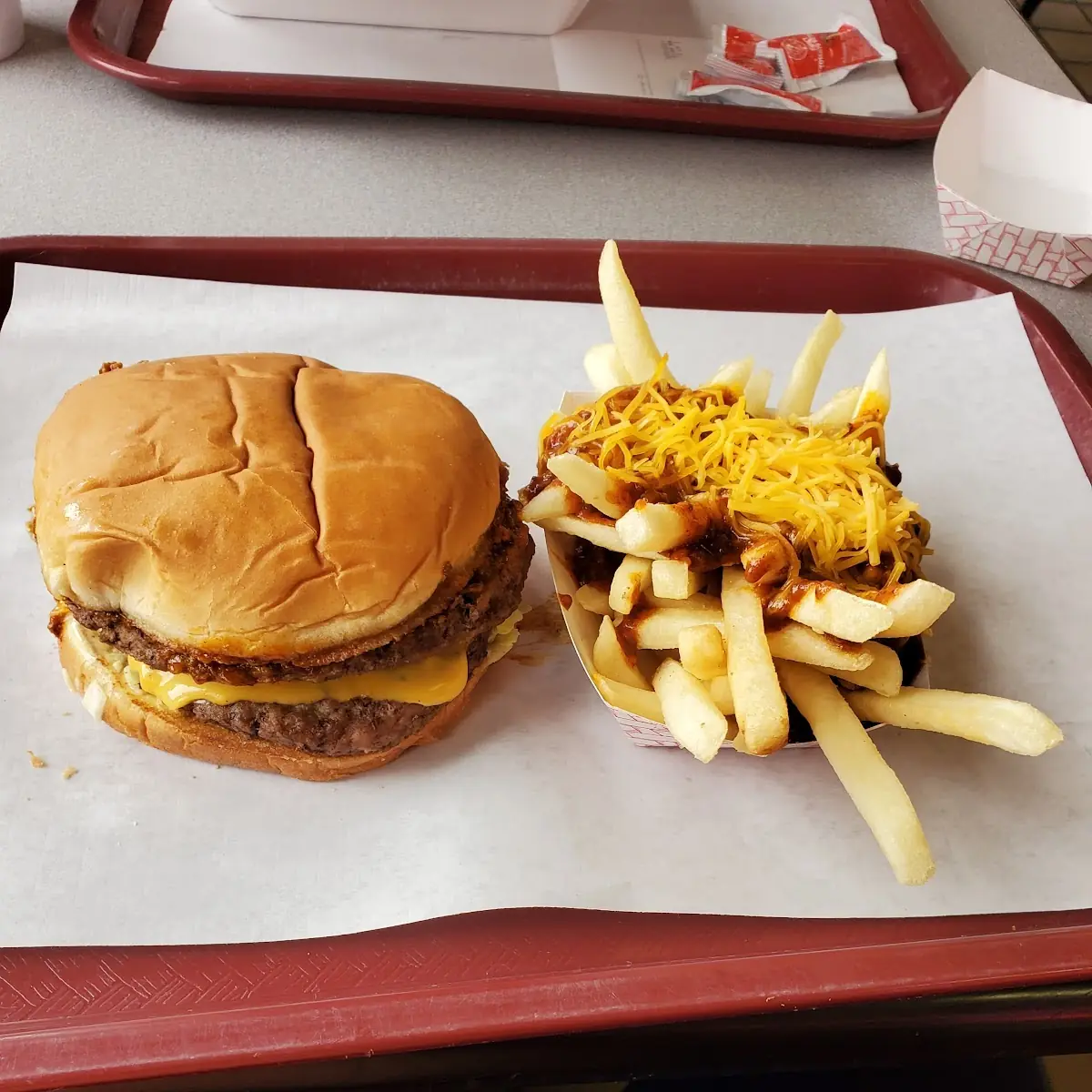 Double Cheeseburger with Slaw and Chili