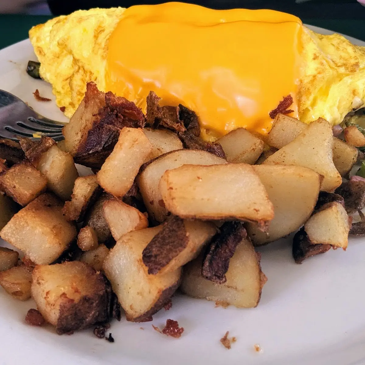 Omelette and Hash Brown Potatoes