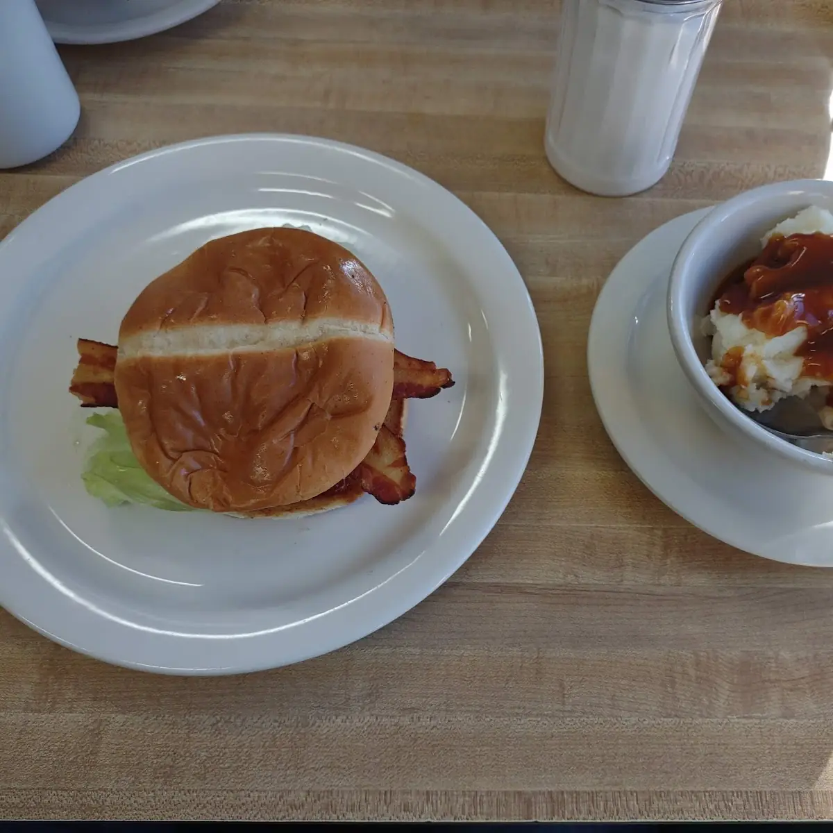 Bacon Burger and Mashed Potatoes
