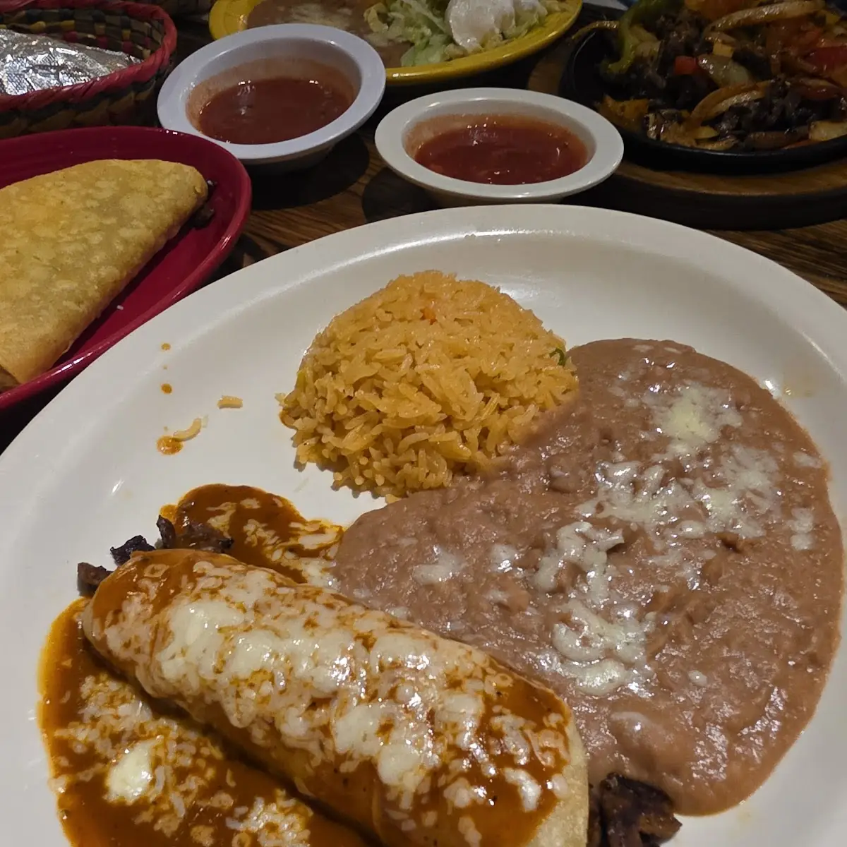 One Burrito One Enchilada Rice and Beans