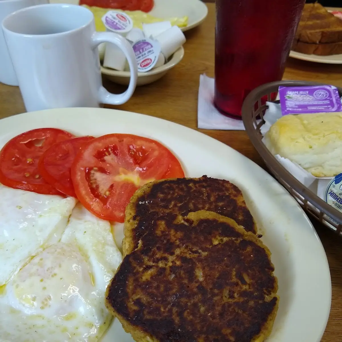 Crab Cakes Eggs Tomatoes Biscuit