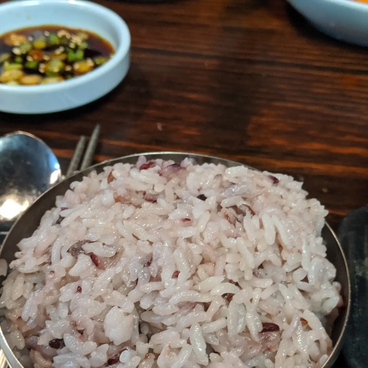 Steamed Rice Mixed with Purple Rice
