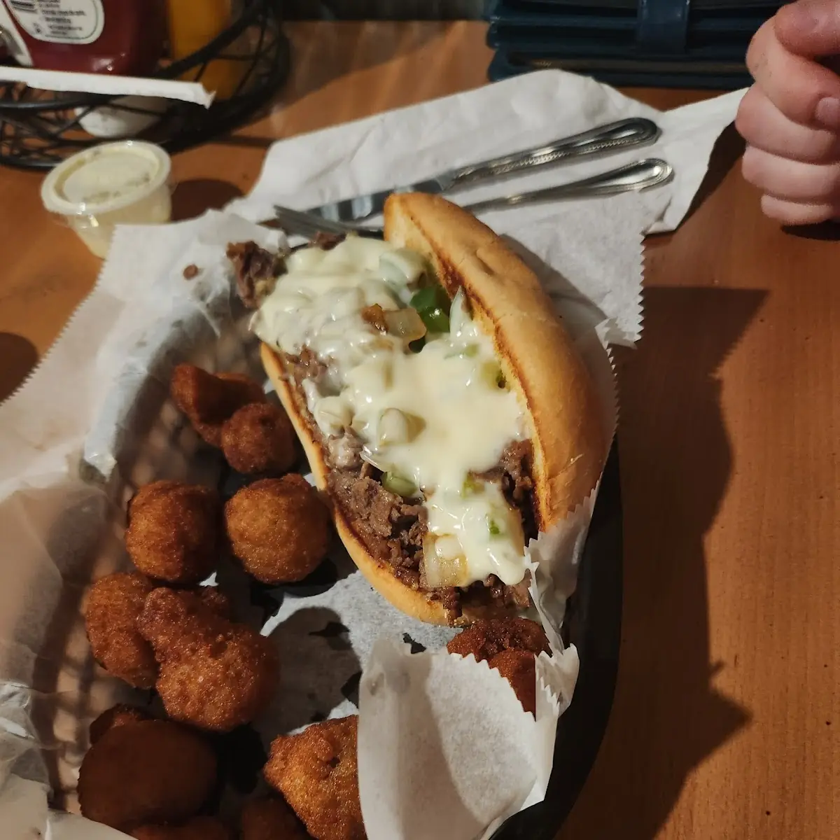 Philly Cheesesteak and Fried Mushrooms