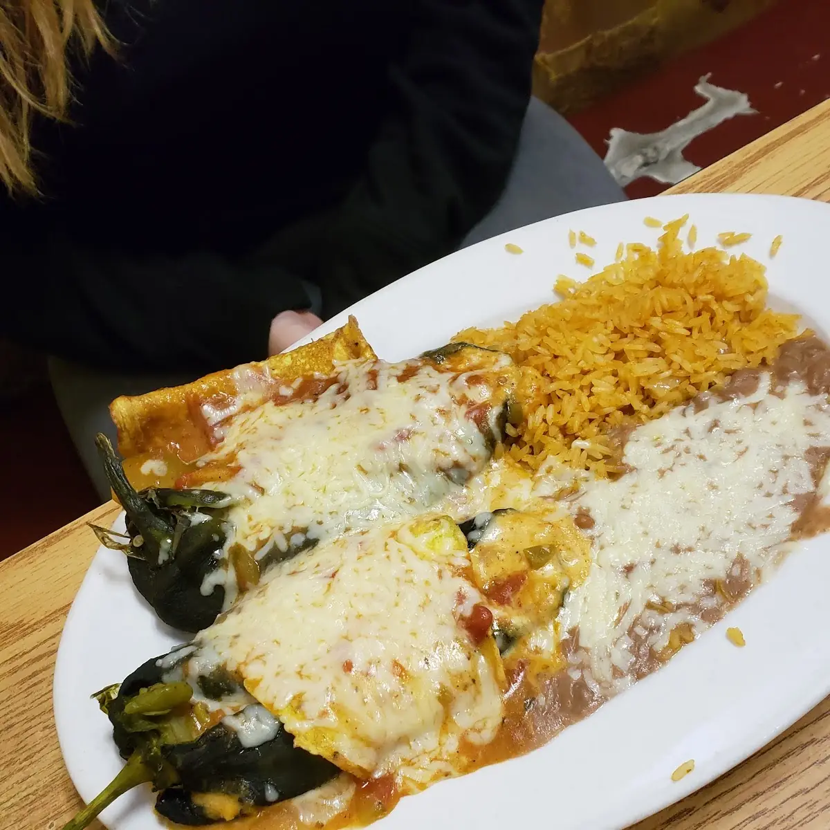 Cheese Enchilada Chile Relleno Rice Beans