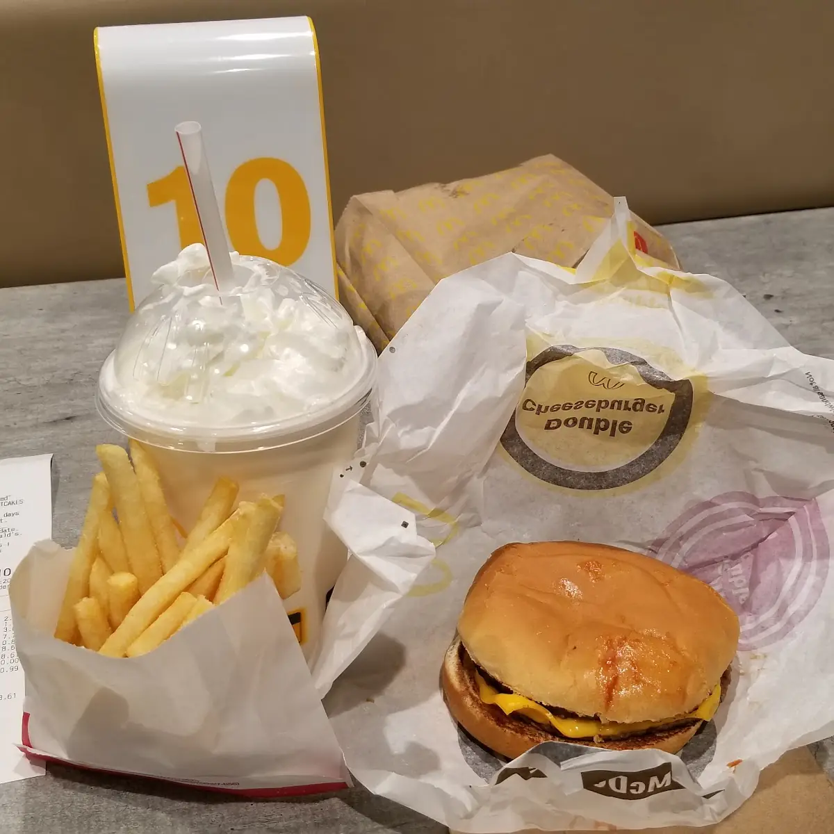 Vanilla Shake Fries and Double Cheese Burger