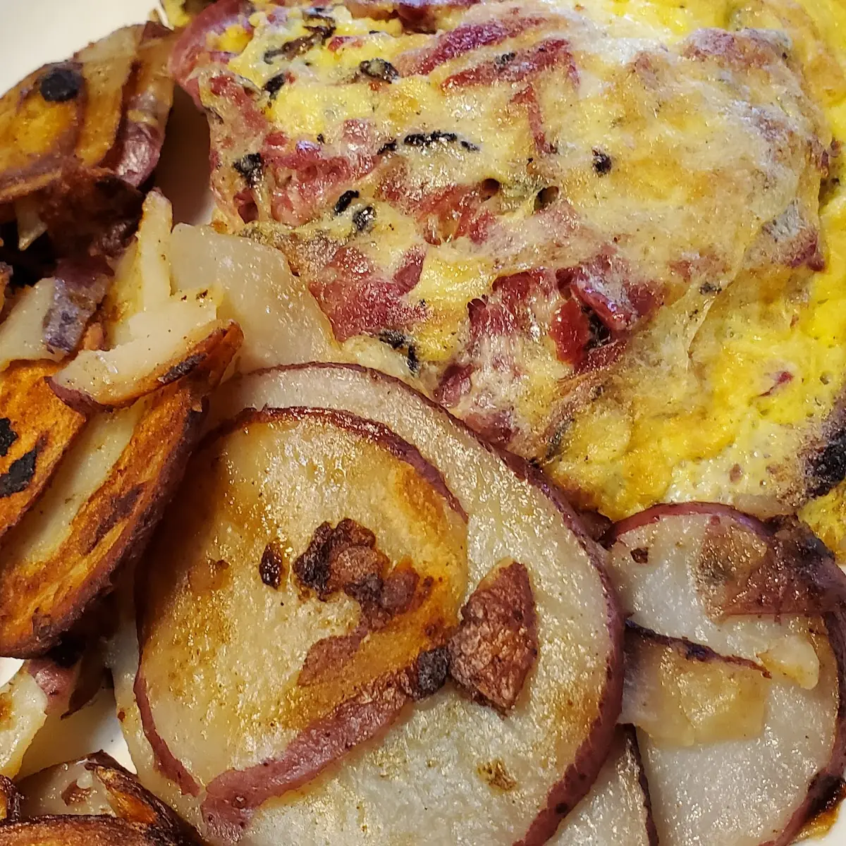 Pastrami Omelet and Hash Browns