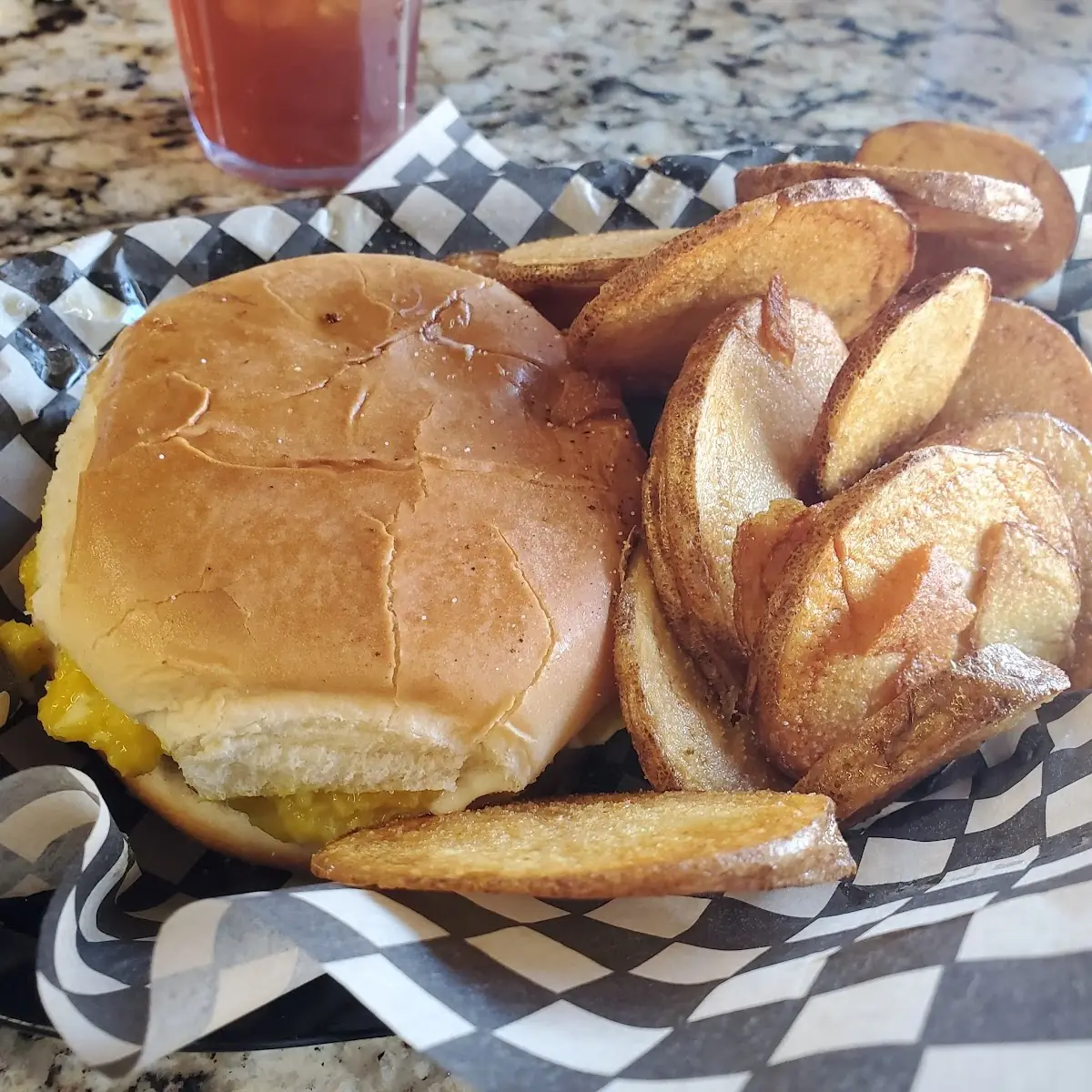 Slaw Burger and Home Fries