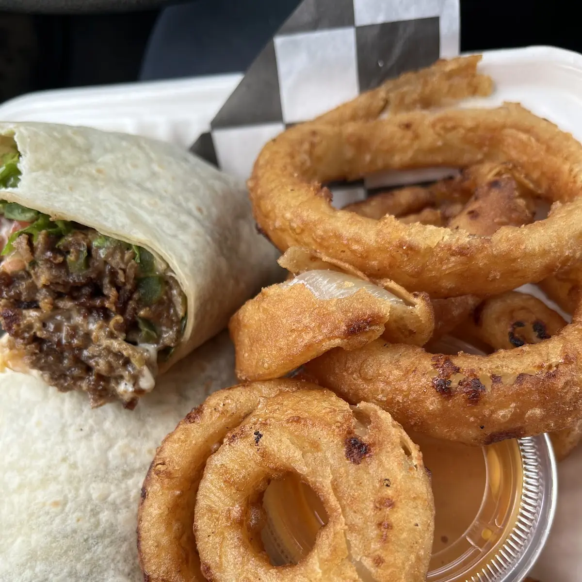 Philly Cheesesteak Wrap with Onion Rings
