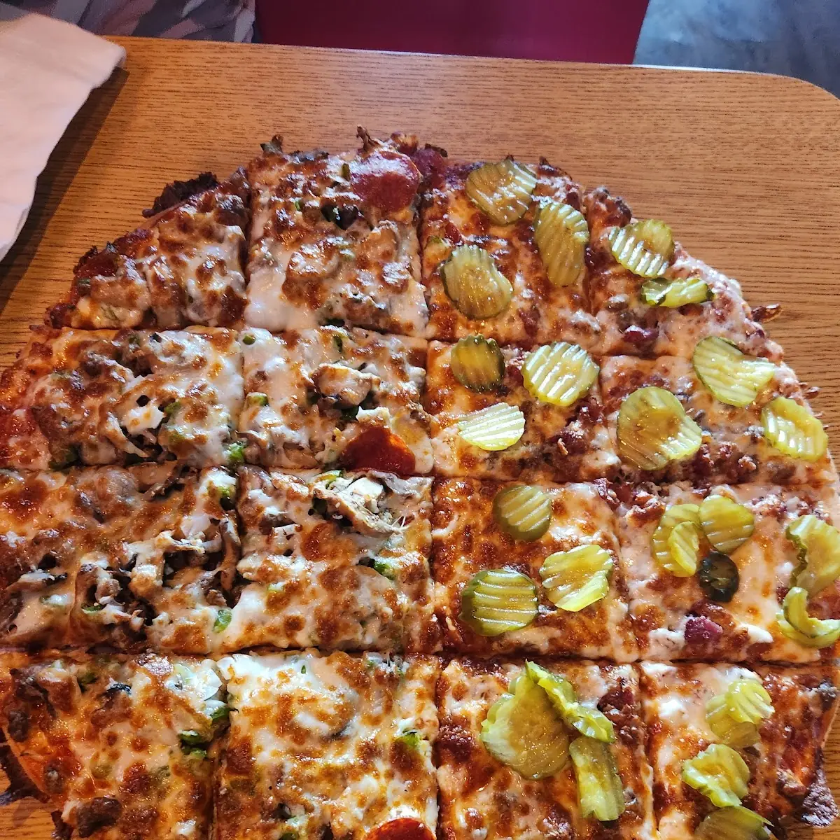 Half Bacon Cheese Burger' Half Wolfeboro Combo Pizza