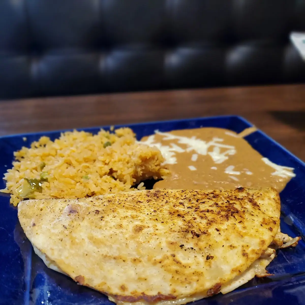 Steak Cheese Quesadilla Refried Beans & Rice