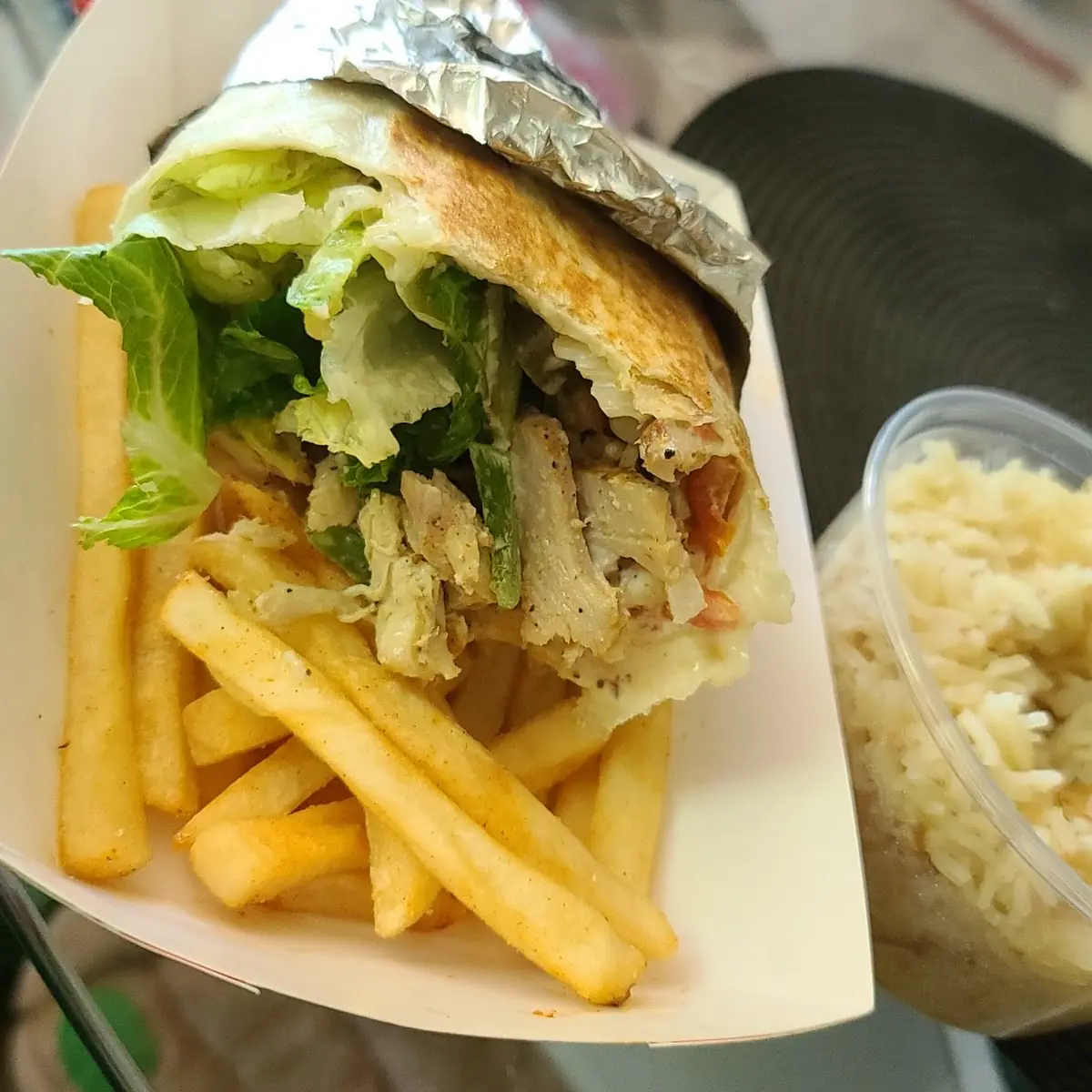 Chicken Shawarma Wrap and Fries