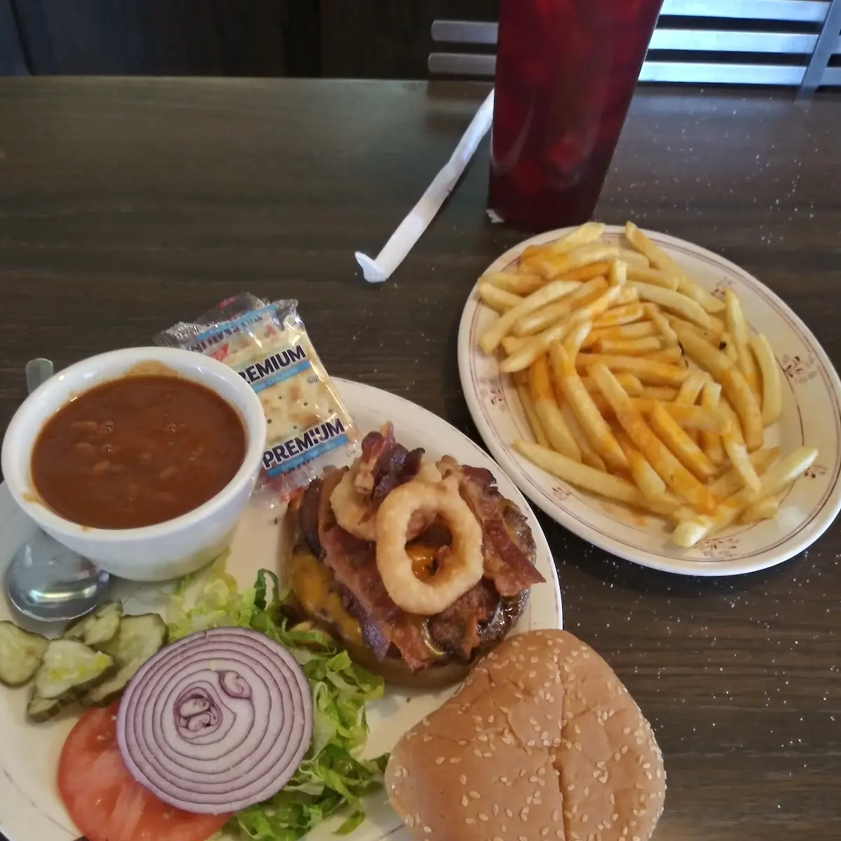 Burger Onion Rings Bacon Strips