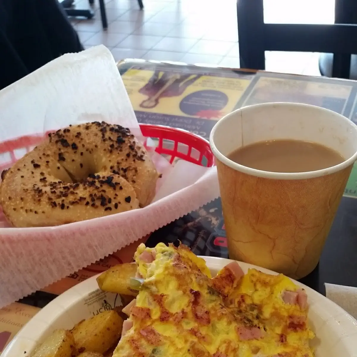 Western Omelet with Garlic Bagel