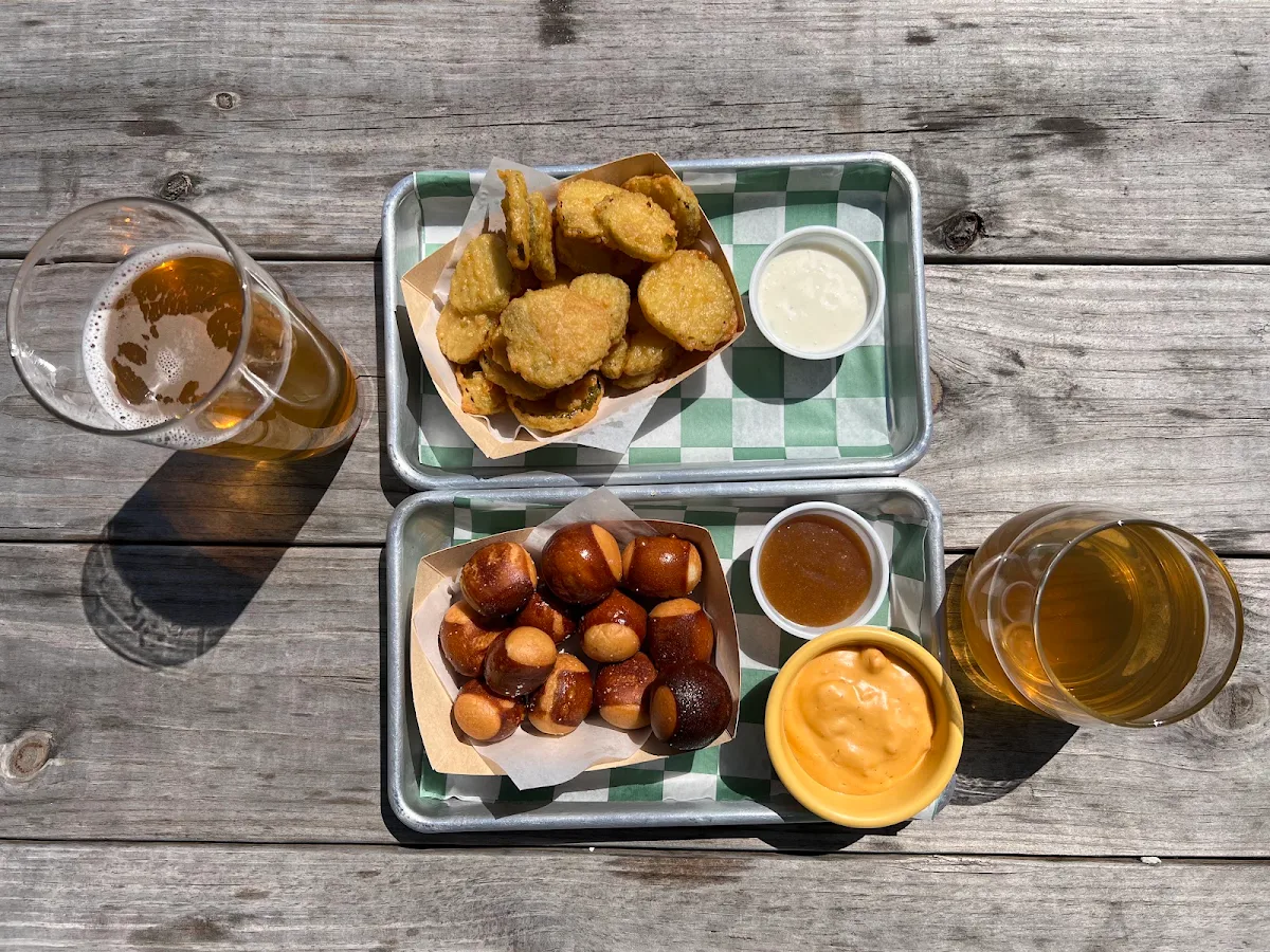 Fried Pickle Chips and Pretzel Bites