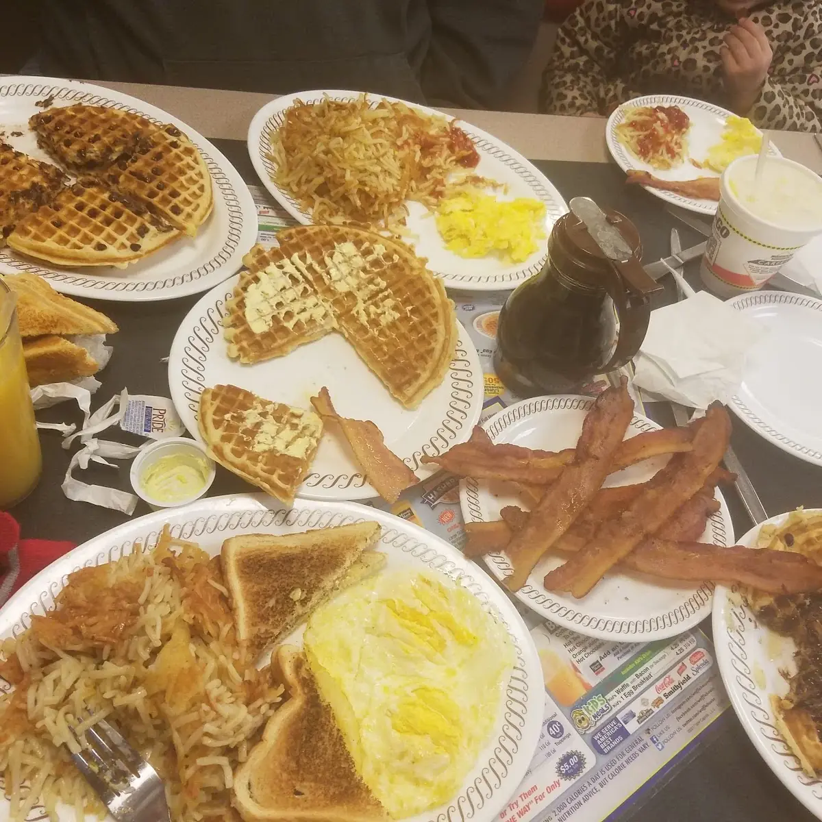 Waffles Hash Browns and Bacon